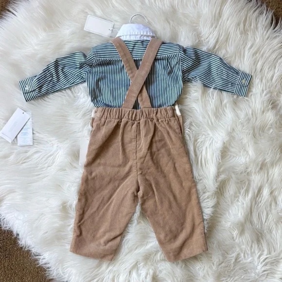 Ralph Lauren NWT Poplin Shirt & Corduroy Overall Set Vintage Khaki 9M - Picture 4 of 5
